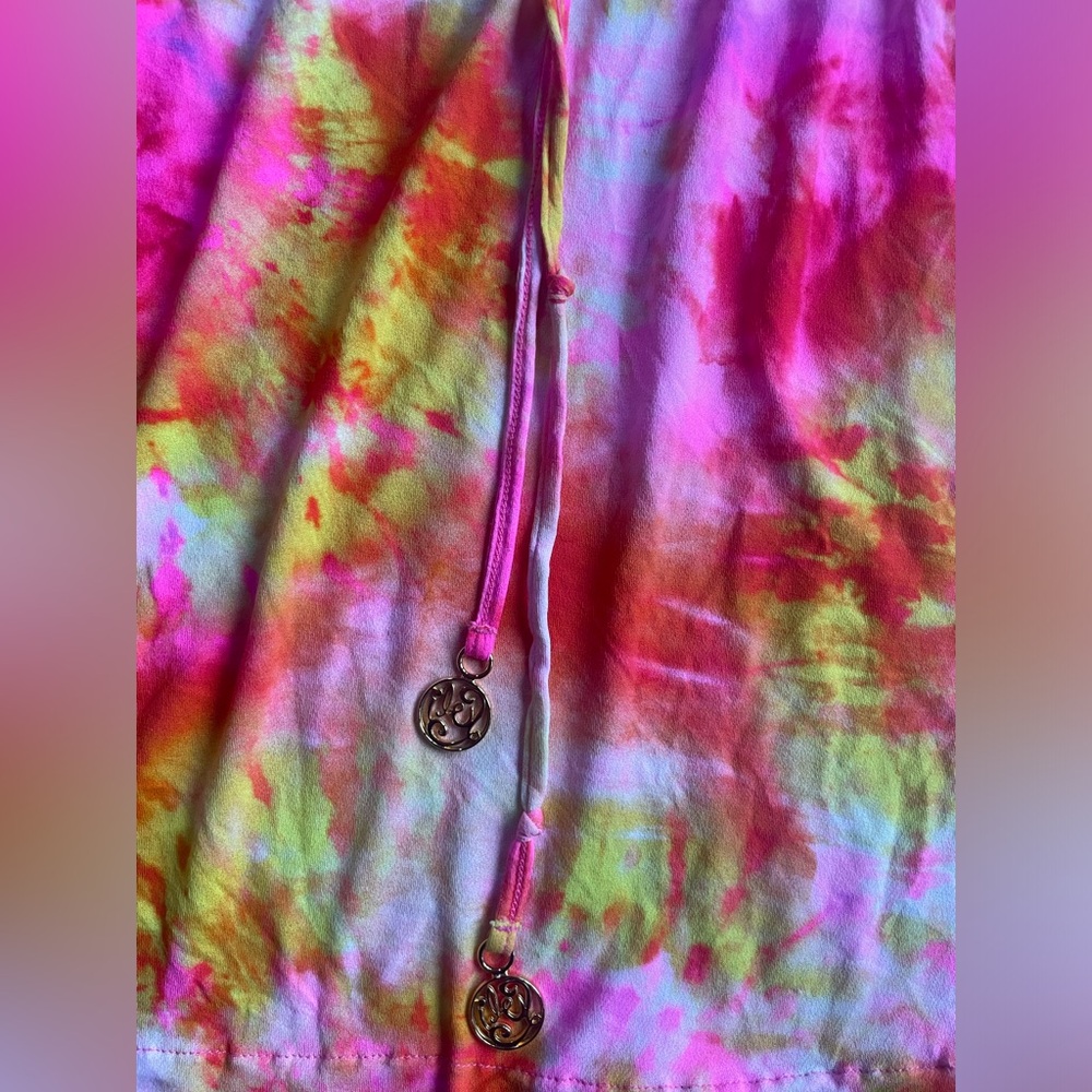 Luli Fama Vibrant Summer Beach Colorful Tie-Dye V-neck Adjustable Flowy Cover Up - Picture 9 of 11